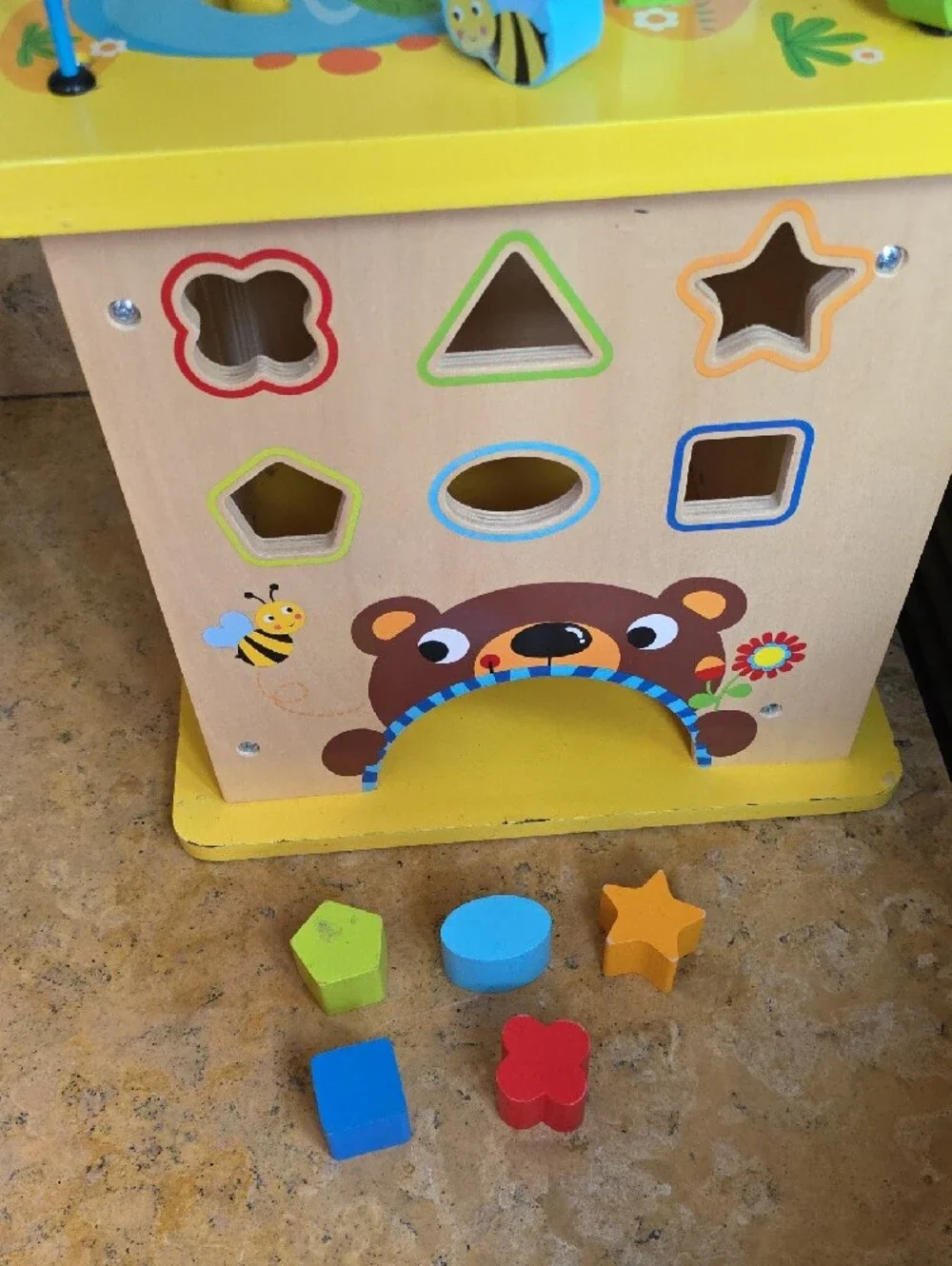 Multicolor Wooden Learning Activity Cube with Bead Maze - Yellow Top